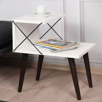 Table d'appoint Bergen avec étagère panneau de particules hêtre 50 x 40 x 55 cm blanc bois foncé [en.casa]