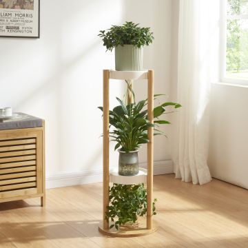 Étagère à plantes Sastamala à 3 niveaux bambou 80 x 31 x 31 cm naturel blanc [en.casa]