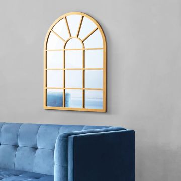 Miroir mural Villalago forme fenêtre arrondie 80 x 60 cm or [en.casa]
