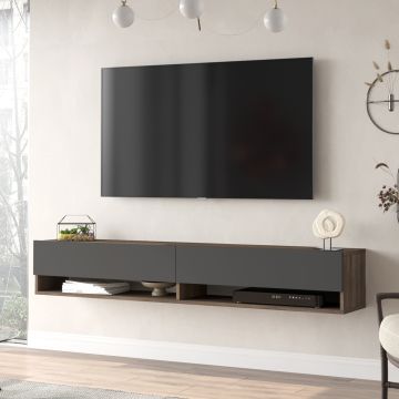 Meuble TV Laitila à 2 portes 29,5 x 180 x 31,5 cm effet chêne foncé anthracite [en.casa]