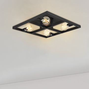 [lux.pro] Suspension Square avec 4 douille E27 Applique Luminaire suspendue Plafonnier Métal Noir 59,5 x 59,5 x 12 cm