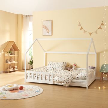 Lit cabane Hesel pour enfants bois de pin 140 x 200 cm blanc [en.casa]