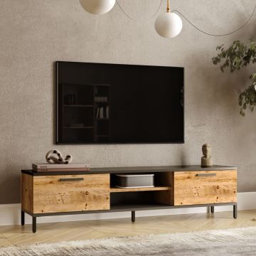 Meuble TV Lempäälä à 2 portes 39 x 160 x 35 cm effet chêne rustique / anthracite [en.casa]