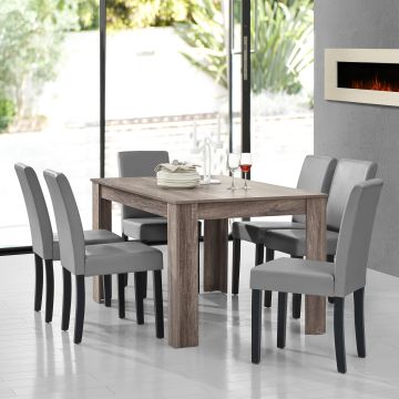 Table à manger chêne ancien 140 x 90 cm avec 6 chaises gris brilliant [en.casa]