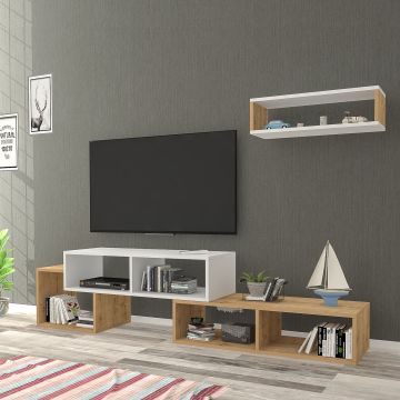 Set de meuble TV et étagère murale Malvik panneau de particules 170 x 30 x 42 cm blanc effet chêne saphir [en.casa]
