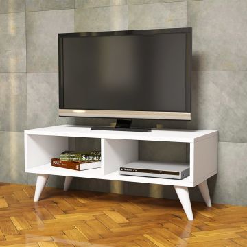 Meuble TV Aaskov à 2 compartiments de stockage 35 x 90 x 35 cm blanc [en.casa]