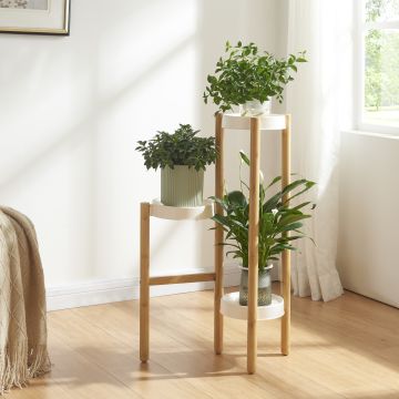 Étagère à plantes Sastamala à 3 niveaux bambou plastique 78 x 52 x 25 cm naturel blanc [en.casa]