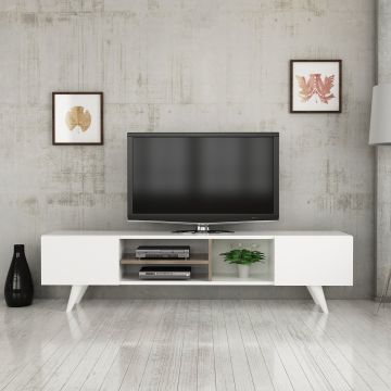 Meuble TV Assens à 2 portes 40 x 160 x 31 cm blanc / effet noyer [en.casa]