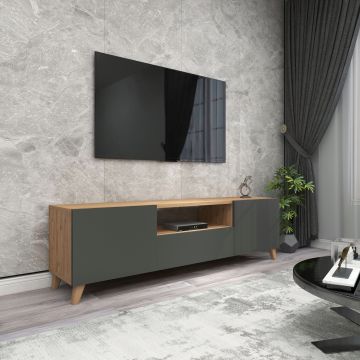 Meuble TV Torsby à portes avec espace de rangement 46 x 140 x 30 cm effet chêne / anthracite [en.casa]
