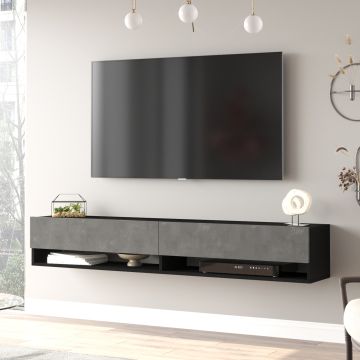 Meuble TV Laitila à 2 portes 29,5 x 180 x 31,5 cm noir effet béton [en.casa]