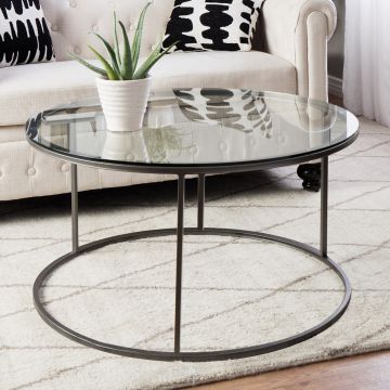 Table basse Kolari forme ronde en verre trempé clair 45 x 80 cm noir [en.casa]