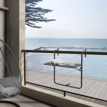Table de balcon suspendue Badolato rabattable et réglable en hauteur 83,5 x 60 x 60 cm [en.casa]