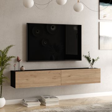 Meuble TV Lapinlahti à 2 portes 29,5 x 180 x 31,5 cm noir effet chêne [en.casa]
