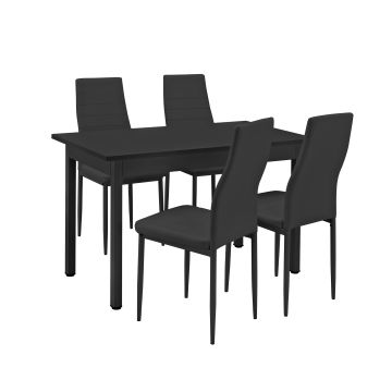 [en.casa] Table à manger / table de cuisine / table de salle à manger (120x60cm) avec  4 chaises noir rembourrées - Kit de chaise dans le paquet d'économies