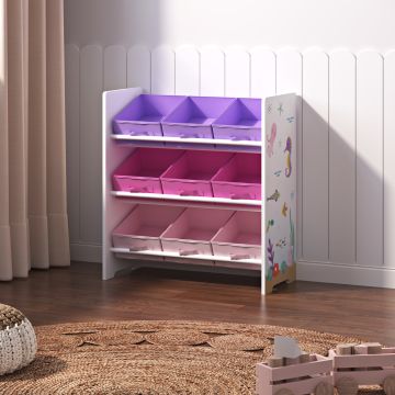 Étagère de rangement Boiro pour enfant avec 9 bacs pliables blanc / rose / violet [en.casa]