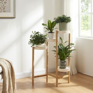 Étagère à plantes Sastamala à 4 niveaux bambou plastique 85 x 58 x 25 cm naturel blanc [en.casa]