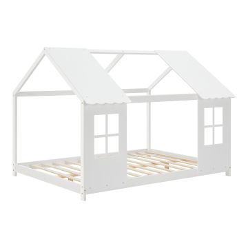Lit cabane Tostedt pour enfant forme maison bois de pin 140 x 200 cm blanc [en.casa]