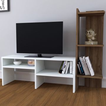 Meuble TV Jevnaker avec 5 étagères 137 x 30 x 100 cm blanc effet chêne foncé [en.casa]
