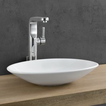 [neu.haus] Lavabo (céramique) [50x35,5cm] rond blanc pour l' nstallation debout WC pour hôtes 