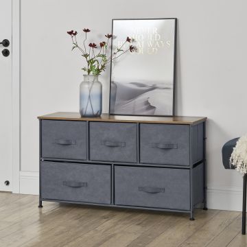 Commode meuble de rangement avec 5 tiroirs en non-tissé 55 x 100 x 29 cm [pro.tec]