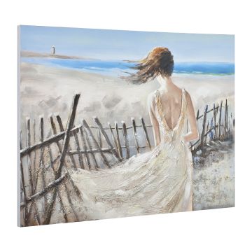 [art.work] Image murale peint à la main femme à la mer impression sur toile incl. châssis à clés