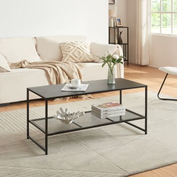 Table basse de salon Ruokolahti avec tablette en grille acier 102 x 43 x 46 cm noir mat [en.casa]