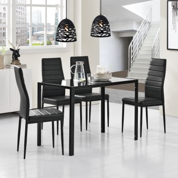 Table à manger avec 4 chaises Bergen similicuir noir  [en.casa] 