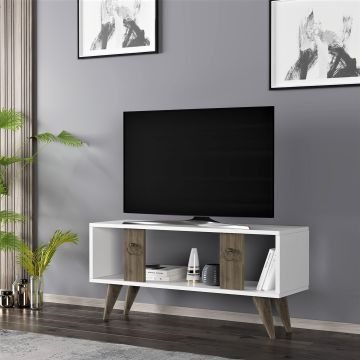 Meuble TV Norsjö avec espace de rangement 45 x 95 x 30 cm blanc / effet noyer [en.casa]