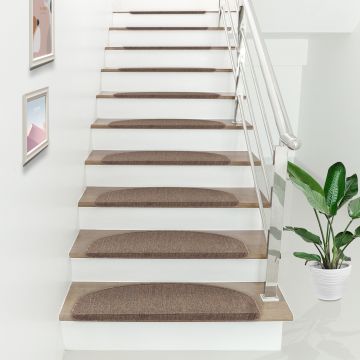 Lot de 15 marchettes d'escalier semi-circulaires antidérpantes 65 x 24 cm avec bord marron foncé [en.casa]