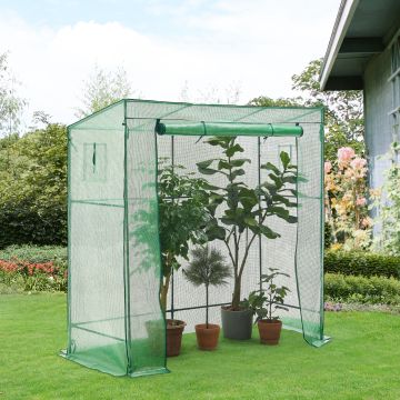 Serre de tomates Vlaardingen en acier et polyéthylène à porte et 2 fenêtres zippées 198 x 78 x 180 - 200 cm vert [en.casa]