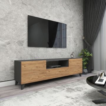 Meuble TV Torsby à portes avec espace de rangement 46 x 140 x 30 cm anthracite / effet chêne [en.casa]