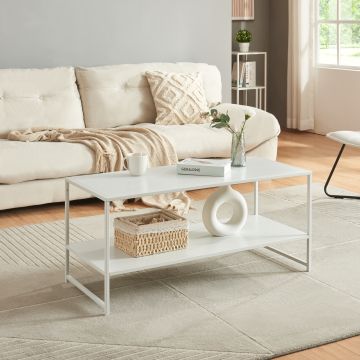 Table basse de salon Ruokolahti acier 102 x 43 x 46 cm blanc mat [en.casa]