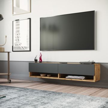 Meuble TV Laitila à 2 portes 29,5 x 140 x 31,5 cm effet chêne rustique / anthracite [en.casa]
