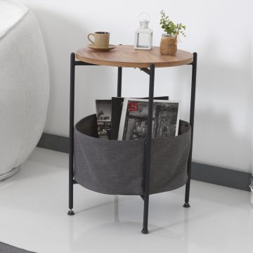 Table d'appoint Suonenjoki avec panier de rangement 59 x 47 cm noir / effet noyer / gris [en.casa]
