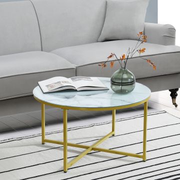 Table basse ronde Uppvidinge pour salon 45 x 80 cm marbre blanc / doré [en.casa]