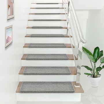 Lot de 15 marchettes d'escalier rectangulaires antidérpantes 65 x 24 cm avec bord gris clair [en.casa]