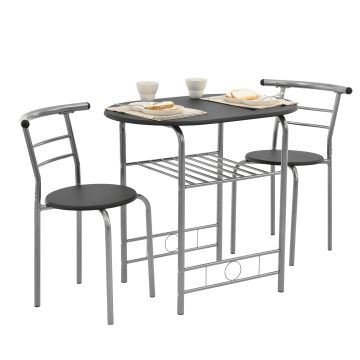 [en.casa] Set de salle à manger table avec 2 chaises set de bistro noir et argent 80 x 53 x 74,5 cm