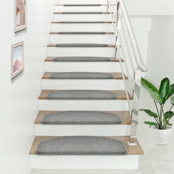 Lot de 15 marchettes d'escalier semi-circulaires antidérpantes 65 x 24 cm avec bord gris clair [en.casa]