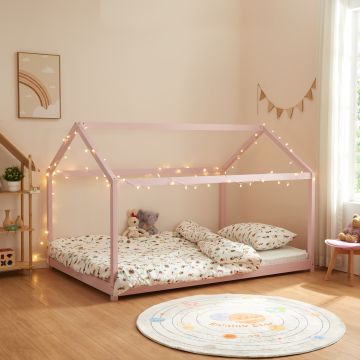 Lit cabane pour enfant Cerro bois de pin contreplaqué 120 x 200 cm rose [en.casa]