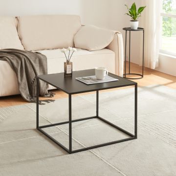 Table basse Solund avec plateau carré acier 60 x 60 x 45 cm noir mat [en.casa]