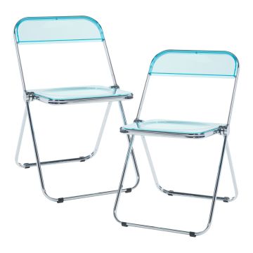 Lot de 2 chaises pliantes Pornainen 74 x 46 x 47 cm bleu clair transparent [en.casa]