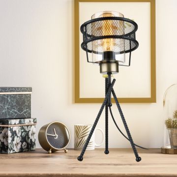 Lampe de bureau Burton en métal et verre 41,5 cm E27 noir [lux.pro]