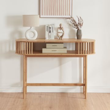 Table console Pomarkku avec étagère bambou 120 x 39 x 85 cm naturel [en.casa]