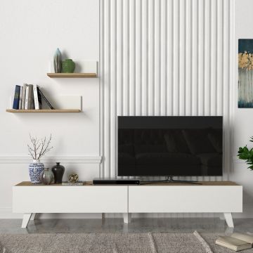 Ensemble meuble TV et 2 étagères Saarijärvi 180 x 31 x 33 cm effet chêne blanc [en.casa]