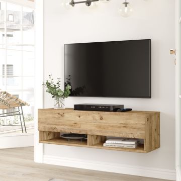 Meuble TV Laitila à porte 29,5 x 100 x 31,5 cm effet chêne rustique [en.casa]