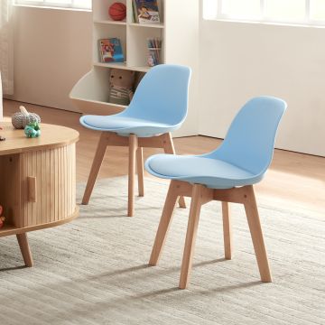Set de 2 chaises pour enfants Elvdal rembourré en similicuir PU plastique hêtre bleu ciel [en.casa]