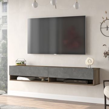 Meuble TV Laitila à 2 portes 29,5 x 180 x 31,5 cm effet chêne foncé aspect béton [en.casa]