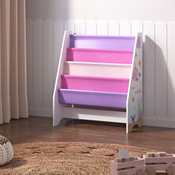 Bibliothèque Fisterra pour enfant avec 4 compartiments ouverts blanc / rose / violet [en.casa]