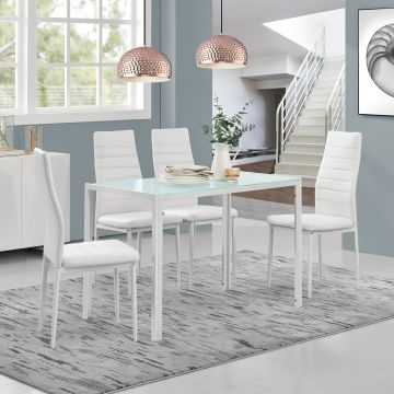 Table à manger 105 x 60 x 75 cm avec 4 chaises Bergen blanc [en.casa] 