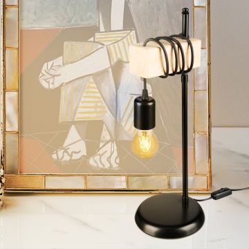Lampe de bureau Chatham en métal et bois massif 48,5 cm E27 noir / naturel [lux.pro]